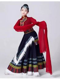Stage Wear Children's Tibetan Dance Costume Girl's Large Swing Performance Skirt Chinese Style Ethnic Mongolian Clothes