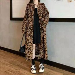 Women's Trench Coats Plus Size 6XL 150kg Women Coat Spring Leopard Casual Long Outerwear Loose Streetwear Pockets