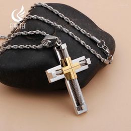 Pendant Necklaces Fongten Stainless Steel Necklace For Men Multiple Colour Cable Cross Twisted Link Chain Male Neck Christian Jewellery