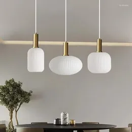 Pendant Lamps Nordic Glass Lights LED Retro Dining Room Bedroom Single Hanging Minimalist Milk White E27 Lampshade