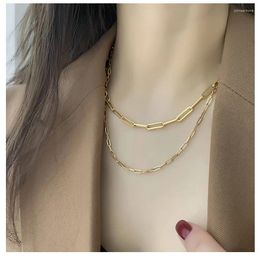 Chains Creative Versatile Instagram Cool Style Double Layer Necklace Golden Titanium Steel Clavicle Chain YLQ10343