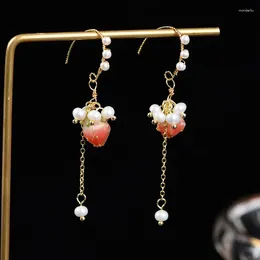 Dangle Earrings Delicate Bohemia Natural Pearl Metal Ear Hook For Women Girls Fashion Sweet Strawberry Handmade Jewelry