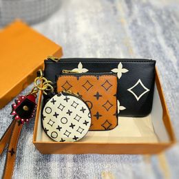 Designer wallet for women Classic Circle Purse Key Pouch Luxurys Wallet mens Card Holder Bag old flower wallets Fashion Three piece clutch bags CSD2402027