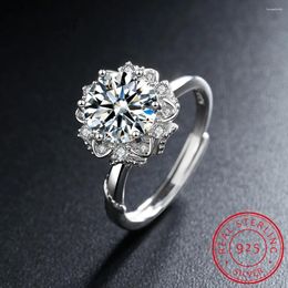 Cluster Rings Real Moissanite Luxury Sun Flower Ring 2 Diamond Lotus Women Fancy Wedding Sterling Silver Jewellery