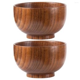 Dinnerware Sets 2 Pcs Rice Bowl Wood Fruit Wooden Bread Serving Bowls Anti-scald Soup For Kitchen Counter Salad