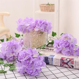 LOT 100PCS 13-15cm Hydrangea Flower Head 27 Forks Home Decorative Silk Flowers DIY Wreath Wedding Wall Road Lead Arch Flowers246e