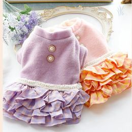 Dog Apparel Pet Clothing Autumn Winter Dress Cat Princess Pink Purple Plaid Small And Medium-sized Dogs