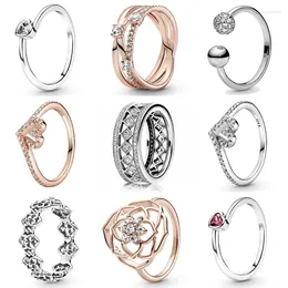 Cluster Rings Original 925 Sterling Silver Sparkling Wishbone Heart Ring Clear Tilted Solitaire For Women Fashion Jewellery