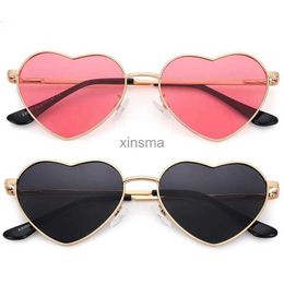 Sunglasses Fashion Womens Metal Heart Shaped Sunglasses Gradient Outdoor Goggles Female Eyewear UV400 Shades Metal Women Girls Sunglasses YQ240131