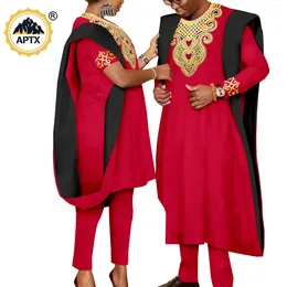 Ethnic Clothing African 3 Pieces Suit For Men Matching Couple Outfits Agbada Dashiki Women Muslim Sets Bazin Riche Applique Robes Asoebi