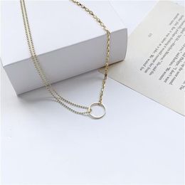 Pendant Necklaces Korean Classic Simple Metal Asymmetric Chain Hollow Hoop Pendent Necklace For Women Girls Men Kids Collar Jewelr339k