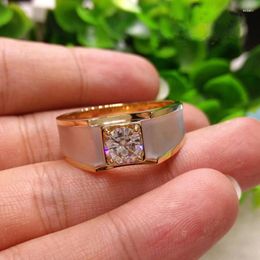 Cluster Rings 18K Yellow Gold Colour Diamond Style Ring For Men Fine Anillos De Bizuteria Square Gemstone Gift Boy Jewellery Free