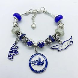 Charm Bracelets Exquisite Greek Letter Society ZETA PHI BETA Sorority Symbolic Shield Metal Pendant Big Hole Beads Bracelet Bangle