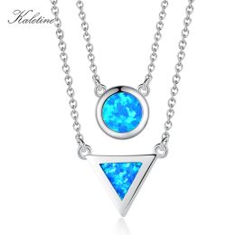 Pendants KALETINE Charm 925 Sterling Silver Necklace Blue Opal Africa Map Round Pendant Necklace For Women Fine Jewellery Accessories Gifts