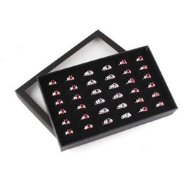 Storage Boxes & Bins Black Velvet Ring Display Box Transparent Window Show Cover 36 Slots Earring Jewellery Holder Organizer236D