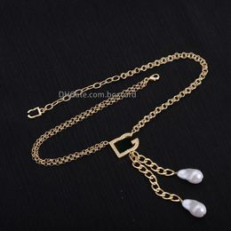 Jewelry Wedding Necklace Pearl Crystal Classic Pendant Necklace For Women Chain Gold Luxury Necklaces Birthday Anniversary Gift226P