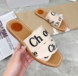 2024 Luxury Sandals Woody Mule Flat Slides Designer Canvas Slippers Womens Letter sandal slipper shoes casual thick bottom net red summer flat flip flops women 858