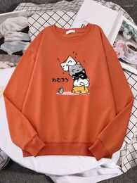 Women's Hoodies Cute Stacked Cats Sleeping Don'T See The Mouse Women Hooded School Warm Pullover Simple Soft Sweatwears Hip Hop Loose