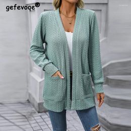 Women's Knits 2024 Autumn And Winter Women Elegant Fashion Long Sleeve Knitted Cardigan Sweater Casual Loose Solid V Neck Tunic Knitwear