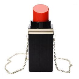 Women Acrylic Black red Lipstick Shape Evening Bags Purses Clutch Vintage Banquet Handbag226T
