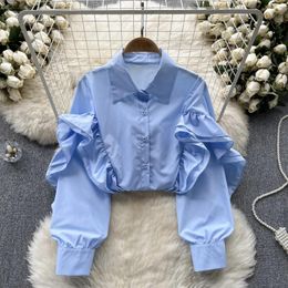 Women's Blouses French Chic Blusas Mujer Ruffles Long Sleeve Turn Down Collar Blouse Women Shirt Elegant Almighty Female Drop