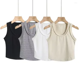 Women's Tanks Summer Sexy Tank Top Solid Color Round Neck Crop Tops For Sports Short Camisole Sleeveless Backless Vest