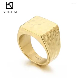 Cluster Rings European Retro Stainless Steel Square Hammer Pattern Chunky Ring For Women Men Punk Rotre Unisex Finger Anillos Party Jewelry