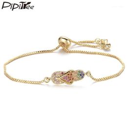 Anklets Pipitree Cubic Zirconia Flip Flops Charm Bracelet Gold Colour Adjustable Chain Trendy Bracelets For Women Girls CZ Jewellery 3453