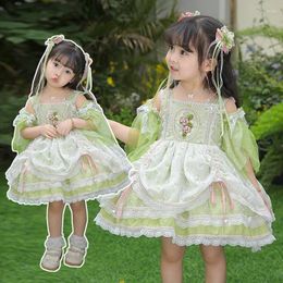 Girl Dresses Girls Lolita Dress 2024 Summer Baby Green Princess Tutu Skirt Birthday Wedding Party Toddler Clothes Vestidos