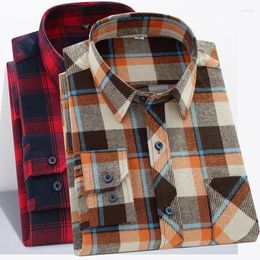 Men's Casual Shirts Mens Cotton Brushed Plaid Washed Long Sleeve Single Pocket Soft Comfortable Fashion Slim Checked Button Shirt