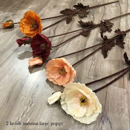 3Pcs 2 Heads Large Poppy Faux Flowers Plants Wall Wedding Decor Silk Flower Farmhouse Decor Garden Fall Decorations Fake Plants223D