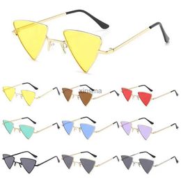 Sunglasses Small Triangular Hippie Sunglasses Metal Frame Tinted Colorful Lens Sun Glasses for Women Men Punk Shades Party Eyeglasses YQ240131