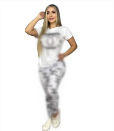 Summer brand Women's Tracksuits Designer 2 Piece Sets short sleeve t-shirt+pant printed classic sexy tshirt legging pants