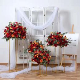 80cm Wedding Table Centrepiece Artificial Flower Ball Rose Green Plants Floral Row Arrangement Party Backdrop Props 240127