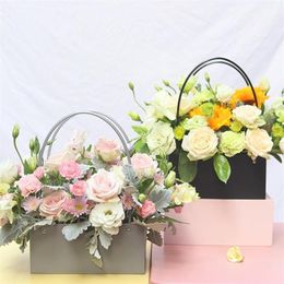 Portable Flower Box Kraft Paper Handy Gift Bag With Handhold Wedding Rose Party Packaging Cardboard For Wrap1286g