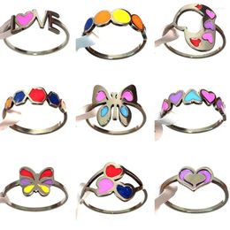 Cluster Rings 20/36pcs Women Cute Colourful Enamel Stainless Steel Ring Butterfly Love Heart Girls Smart Party Favour