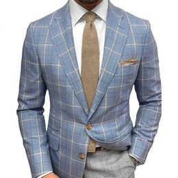 Men's Suit Jacket Chequered Striped Lapel Long Sleeved Casual Double Button Slim Fitting men clothing wedding suits for men 240127