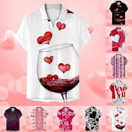 Men's Casual Shirts Mens Valentines Day Fashion Printed Short Sleeved Button Up Shirt Summer T