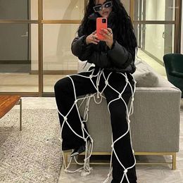 Women's Pants Streetwear Solid Lace-up Flare Women Y2K Clothes Hip Hop High Waist Trendy Long Ladies Trousers Pantalones De Mujer