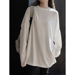 Louvre Autumn New Korean Edition Lazy and Fashionable Versatile Round Neck Bottom Shirt Loose Inner Layer Long Sleeved T-shirt Top for Women