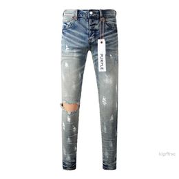 2024 Purple Brand Mens Slim Fit Paint Graffiti Damaged Destroyed Hole Skinny Blue Denim Trouser Jeans Pants Streetwear HQUF HQUF