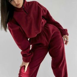 Women's Two Piece Pants Women Casual Two-piece Set 2-piece Tracksuit With Thick Warm Sweatshirt Loose Fit Zipper Stand Collar Long