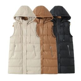 Cappotto invernale da donna in cotone ecopelle versatile senza maniche con cappuccio lungo dritto canotta ispessita 240126