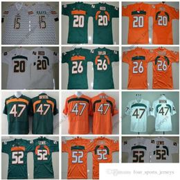 NCAA Miami Hurricanes Football Jersey 15 Brad Kaaya 20 Ed Reed 26 Sean Taylor 47 Michael Irvin 52 Ray Lewis Orange White High Quality Jer 31