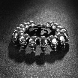Bracelets 24mm Stainless Steel Skull Men's Bracelet Halloween Punk Cycle Skull Hip Hop Bracelets for Male Skeleton Ghost Bangles Jewerly