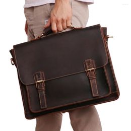 Briefcases Highend Brown A4 Genuine Crazy Horse Leather Executive Men Briefcase Handbag Portfolio 15.6'' Laptop Business Messenger Bag M515