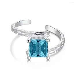Cluster Rings Fashionable Sterling Silver S925 Ring For Women Mint Sugar Blue Zircon Small And Minimalist