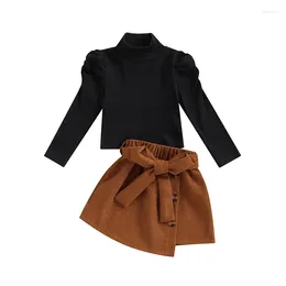 Clothing Sets Girls Cotton Long Sleeve Ribbed Turtleneck Tops Irregular Skirt 2Pcs Suit For Children Outfits Baby Clothes