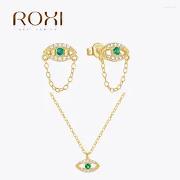 Pendants ROXI 925 Sterling Silver Evil Eye Style Jewellery Set Green Cubic Zirconia Chain Tassel Earring Necklace Birthday Fashion
