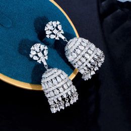 ThreeGraces Sparkling Cubic Zirconia Stone Silver Color Luxury Long Tassel Drop Earrings for Women Nigerian Party Jewelry E1075 240131